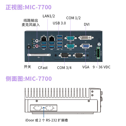 DWTPC Point Micro Advantech ordinateur industriel MIC-770/7700H Original tout nouvel ordinateur industriel haute performance compact sans ventilateur intégré mini ordinateur industriel extensible I7/8G/256GSSD/adaptateur secteur Advantech MIC-7700H sixième et septième génération