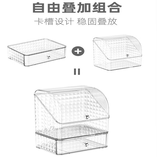Buxinju Transparent Acrylic Cosmetics Storage Box Dust-proof Covered Desktop Dressing Table Skin Care Product Storage Rack Divider Box/Transparent Silver Can be stacked with drawers