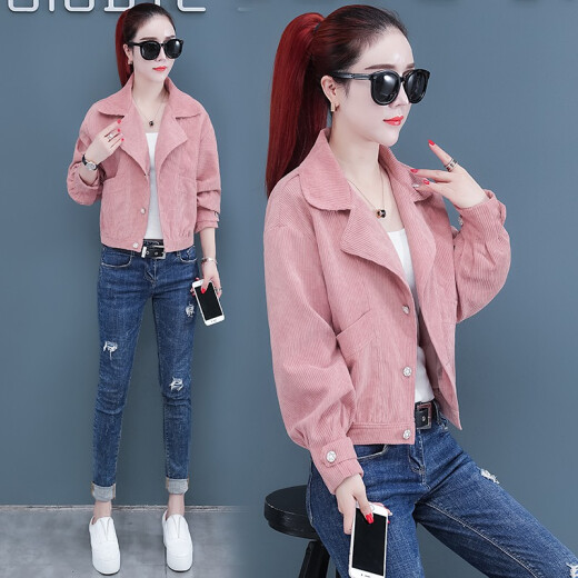 Abby New Corduroy Short Jacket Women's 2021 Spring and Autumn New Korean Style Women's Thin Loose Versatile Casual Work Jacket Top Trendy Pink L