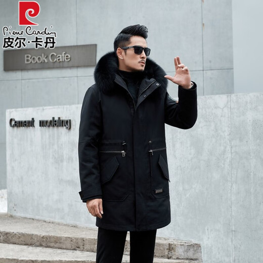 Pierre Cardin parka men's removable full mink lining fur all-in-one coat mid-length off-size mink fur coat winter red L