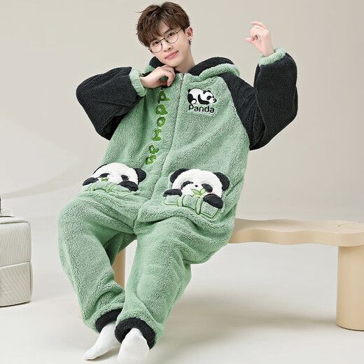 Junge Liebeswörter Pyjama Herbst- und Winterstil für Männer und Samt verdickte Korallenmerze mit Hut Winter Casual Home Clothing Set können an der Außenseite YPF3894 Panda Herren xl (130-155 Jin [Jin gleich 0,5 kg]) getragen werden.