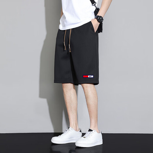Pull-back shorts, summer men's outer wear, loose, thin, five-point pants, casual sports beach pants, high-end men's pants, black XL