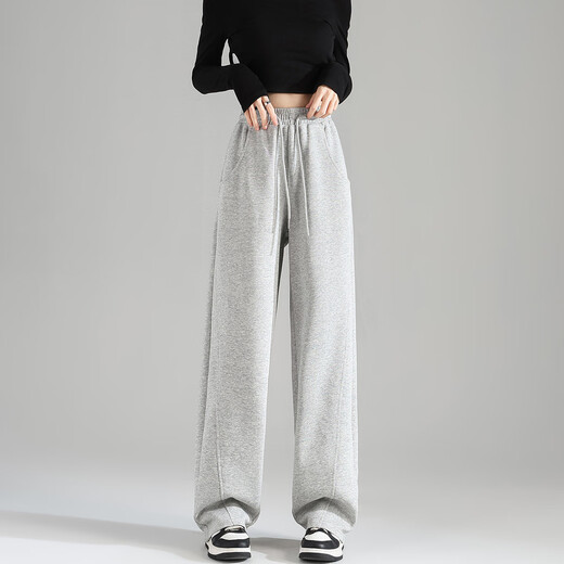 TonLion 2025 Women's Casual Pants Loose Banana Pants Light Hemp Gray/Fellow Style L