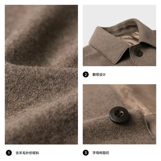 Septwolves Woolen Coat Men's Winter New Lapel Solid Color Wool Woolen Mid-Length Commuting Casual Men's Clothes 702 (Dark Apricot) XL 175/92A