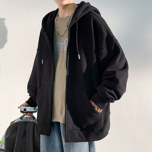 Baiqueting Jacket Men's 2025 Autumn and Winter American Fashion Brand Hooded Cardigan Jacket Men's Teen Fashion Velvet Sweatshirt Men's Apricot XL