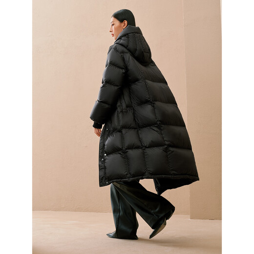 PEACEBIRD Women's Down Jacket Hooded Puff Winter Warm Bread Jacket Black 2 Long S