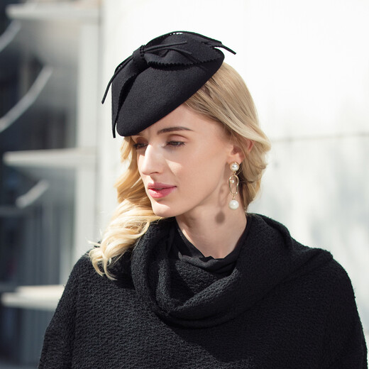 EE Winter New Original Design Australian Wool Top Hat Celebrity British Banquet Dress Hat Women Black M (56-58cm)