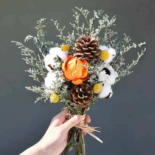 AIMAN dried flowers immortal flower decorative ornaments cotton real flowers small fresh eucalyptus leaves daisies pine cones living room bedroom flower arrangement wealth flower + snow lotus + immortal off-white hydrangea dried flower bag