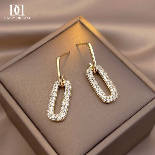 DAISY DREAM French Geometric Earrings for Women 2025 New Hot Style Exquisite Earrings Niche Design S925 Silver Needle Earrings Super Flash Geometric Earrings 925 Silver Needle