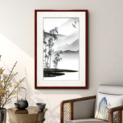 Zi Teng Suixuan ink landscape painting new Chinese style living room decoration painting background wall mural Chinese style entrance hall study hanging painting Picture 2 35*50cm mahogany color solid wood frame
