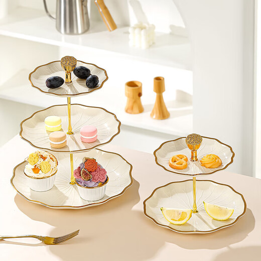 Haofanjie Dessert Rack Multi-layer Fruit Plate Rack European-style Fruit Plate Cupcakes Three-tier Dessert Tray Rack Pastry Tea Break Display Lotus Style丨Three Tiers Phnom Penh*Milk White
