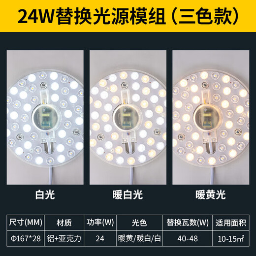NVC Lighting (NVC) LED three-color 24w ceiling lamp replacement light source module modification light panel round patch lamp panel construction site engineering property
