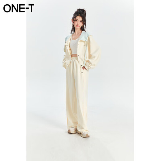 Fantu onet Fantu casual fashion sports knitted suit for women spring style age-reducing jacket straight-leg pants two-piece set off-white ready stock L