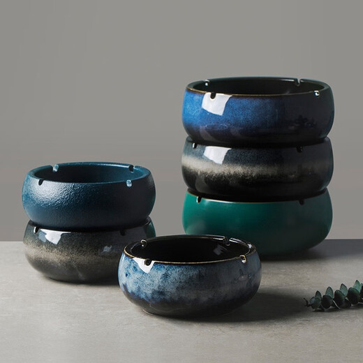 INSCRIPTION Creative personality retro living room office round large capacity ashtray high quality practical ceramic large size storage ashtray marble gray large size 19.5cm