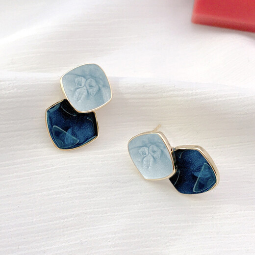 Hazel Orange Klein Blue Retro Earrings Women's S925 Tremella Needles Haze Blue Geometric Oil Drop Fashion Earrings Earrings Geometric Earrings Haze Blue A001