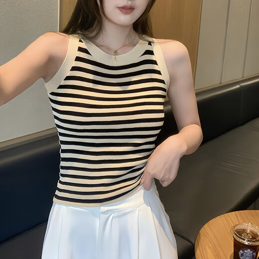 俞兆林条纹针织背心女显瘦短款内搭辣妹吊带外穿圆领无袖上衣春夏