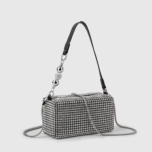 CAMPUSKITTEN new light luxury rhinestone bag women's evening bag shiny clutch bag feminine exquisite bag silver lady bag silver