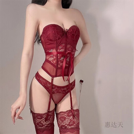 Hot girl lace bra padded suit fishbone suspender sexy vest pure desire outer wear body shaping short top waist sexy temptation red + pants