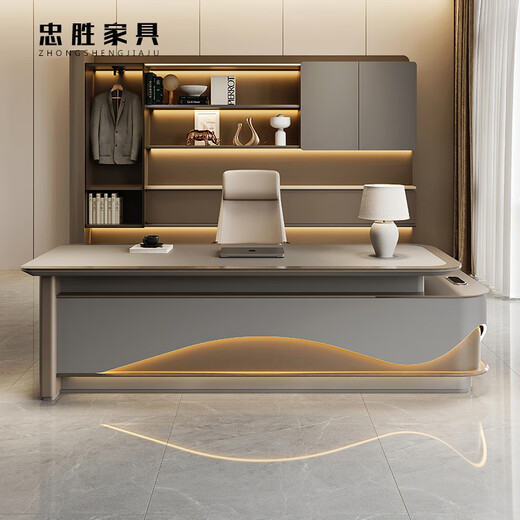 Zhongsheng Office Furniture High-end Office Desk Boss Desk Simple Modern Desk and Chair Combination Light Luxury Chairman Executive Desk Office Furniture 1.8 Meter Boss Desk Intelligent Sensor Lighting