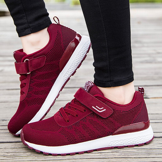 Shuman Xiaozu shoes for women new products for autumn and winter anti-slip soft sole middle-aged and elderly mother shoes for dad sports casual shoes for men spring and autumn travel single shoes mesh breathable and steadily shoes flagship official store 829 jujube women's style 35