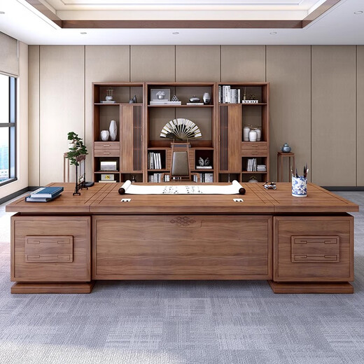 Ningqiu Luoge (NICHLORT) new Chinese style ash wood boss desk executive desk chairman computer office desk chair sofa solid wood coffee table bookcase 2.8m office desk ash wood