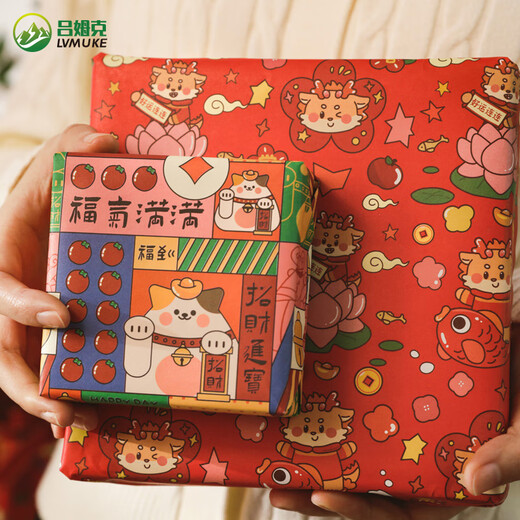 Rümke wrapping paper extra large gift gift decoration romantic Chinese red envelope book cover paper joy always comes in 6 sheets 9300