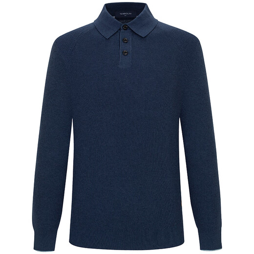 Dongbolini Men's New Autumn and Winter Relaxed Polo Style Wool Sweater Lapel Solid Color Sweater Twilight Blue One Size 52