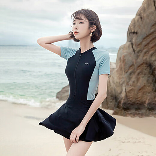 F.DYRAA swimsuit women's hot spring slimming swimming pool quick-drying one-piece swimsuit detachable skirt four-piece set 12128 black L
