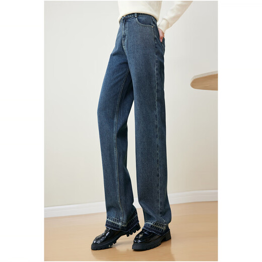 Betu women's autumn and winter new jeans slimming high waist wide leg gradient raw edge jeans 2310D07 denim color M