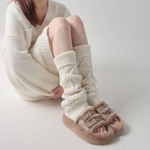 Qipao Japanese jk twist knitted cuffed socks Korean style black leg covers autumn and winter women's over-the-knee socks A39 coffee color 1 pair one size