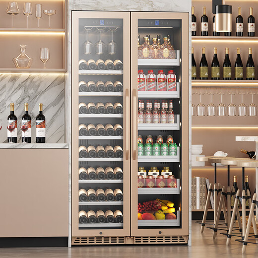 BAIKAILUN frequency converter wine cabinet dual temperature constant temperature red cabinet home living room ice bar office tea refrigerator double door office thin zero embedded bench embedded refrigerator embedded glass refrigerator mirror 400 deep red wine with 108 bottles thin section