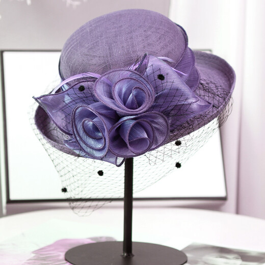 Rogosky counter trendy brand hat women's French spring and summer sun hat aristocratic hat curled flower top hat British socialite cool hat mesh large flowers dark purple head circumference 57 cm (with adjustment rope)