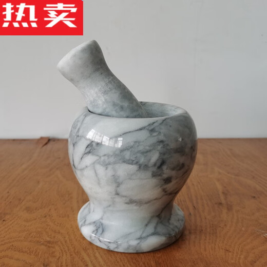 Xuan Liang Japan imported quality white marble mortar grinder garlic mortar household stone garlic pounder garlic masher garlic press snowflake white stone mortar set