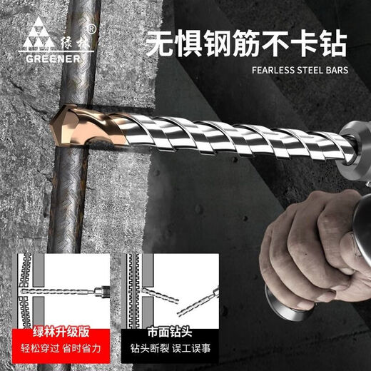 Green Forest Impact Drill Electric Hammer Through Wall Slotting Concrete Extended Perforation Round Handle 6/8/10/12 x160mm