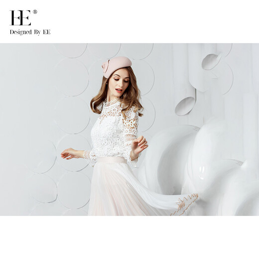 EE winter new British retro wool top hat, slim style, formal hat for shopping and banquet, women 3101, dogwood powder, no head circumference limit