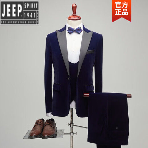 JEEP high-end wedding suit men's gold velvet business banquet emcee presenter singer performance suit men's evening black XL