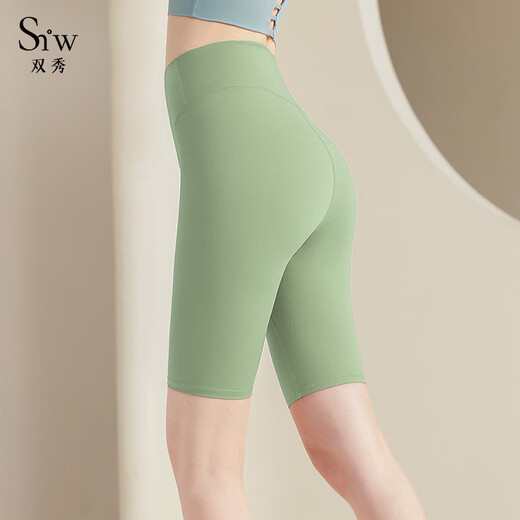 Shuangxiu five-point yoga pants for women, breathable, high-waisted, hip-lifting, tight-fitting outer wear, Pilates slimming fitness shorts, summer thin, classic black M (100-110)