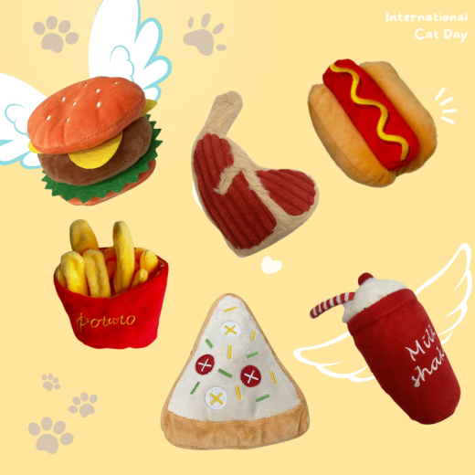 UTTK burger chicken leg sound pet toy dog ​​toy Teddy Bichon Schnauzer sound simulation toy hamburger hot dog fries pizza coke cup-randomly sent