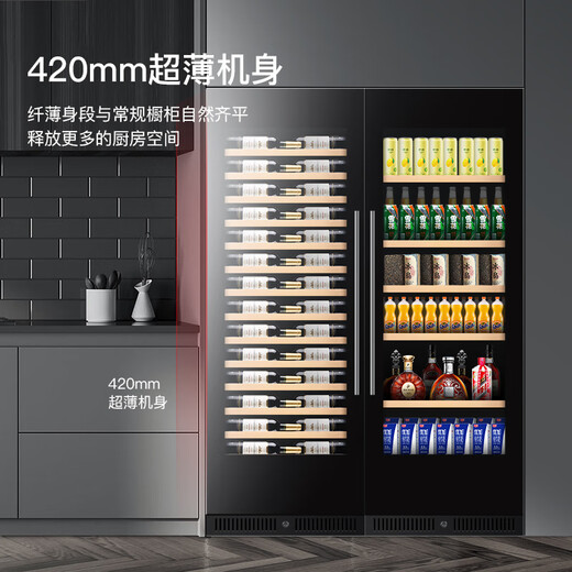 Lan Yi ultra-thin red wine sideboard embedded constant temperature red wine refrigerator red wine beverage cabinet tea cabinet home dual temperature red wine beverage cabinet/450/1790 high 63 bottles