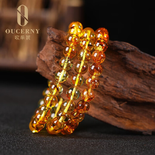 Ouchini Amber Bracelet Natural Raw Stone Exploded Buddha Beads Flower Amber Beads Single Circle Bracelet for Women as a Valentine's Day Gift for Chinese Valentine's Day