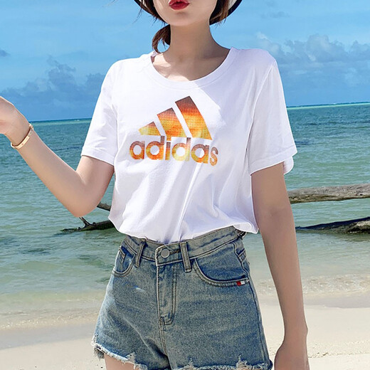 Adidas阿迪达斯短袖T恤女装夏季新款运动服休闲圆领透气半袖上衣 FJ5012 XS
