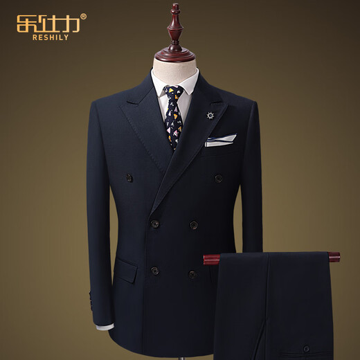 Lexili light luxury suit men's suit slim business casual formal groom wedding dress banquet two-piece set double-breasted blue Archline double-button blue 2-piece set jacket + trousers 165/S/46 size, default size 29 trousers