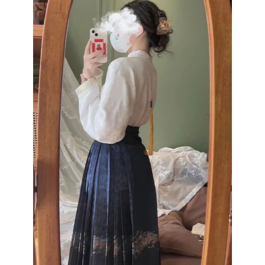 El nuevo vestido de otoño e invierno de Airodan para el traje de falda con cara de caballo para mujeres, estilo chino, nuevo chino, modificada, falda de falda de falda larga + falda con cara de caballo 1047 L
