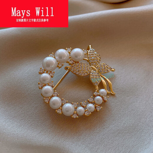 Mays Will brooch pearl butterfly high-end rhinestone women anti-exposure petals pearl gold-brooch