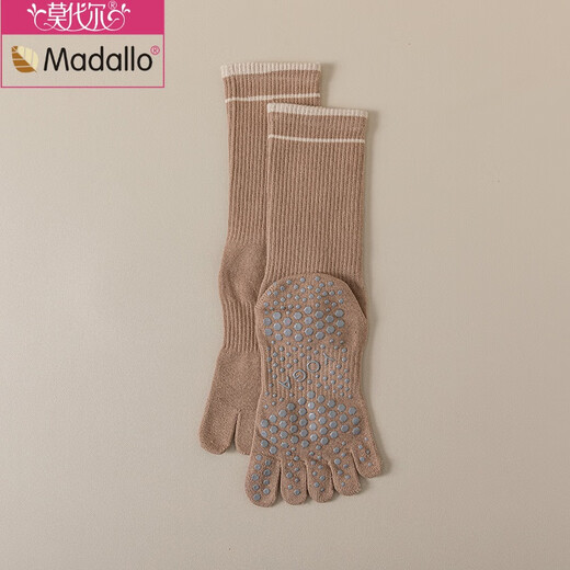 Modal striped long yoga socks five-finger Pilates socks non-slip women's mid-calf sports split toe boneless socks black (package) 2 pairs