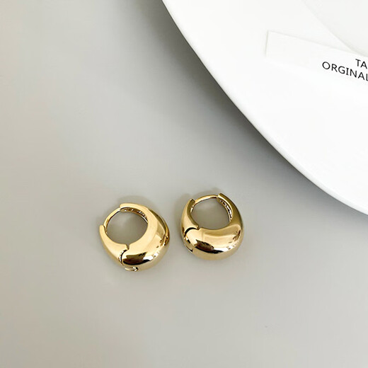 Bai Qixin oval plain hoop earrings ins cold style simple light luxury high-end earrings temperament geometric earrings female Internet celebrity earrings oval plain hoop earrings gold