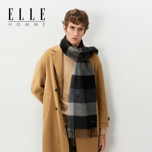 ELLE gift box 100% wool plaid scarf for men autumn and winter warm business versatile Christmas gift birthday