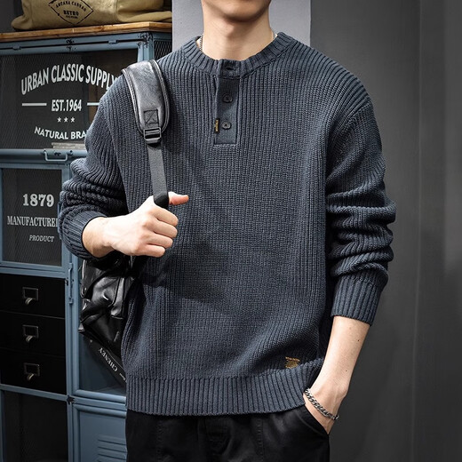 Gu Xiansen autumn and winter sweater men's American retro Henry collar heavyweight inner casual sweater autumn and winter coat sweater black L 115-130Jin Jin equals 0.5 kg