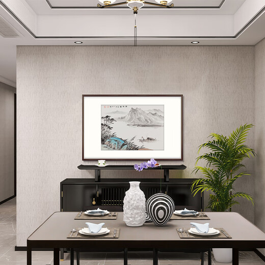 Bogu Painting Garden hand-painted new Chinese-style entrance decorative painting landscape painting restaurant hanging painting corridor aisle mural Chinese painting tea room ink painting elegant walnut Luban ruler lucky number length 102cm * height 68cm