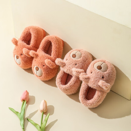 Bramiller baby cotton slippers autumn and winter boys cartoon cotton slippers indoor home children's bag with women's winter warm children's cotton shoes bear bean paste 14 inner length 14cm